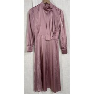 NWOT $245 Alexia Admor Brooklyn Women's 2 Long Sleeve Satin Midi Dress Pink